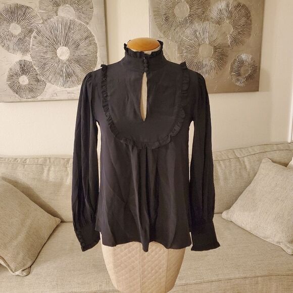 Nanette Lepore Ruffled Silk Blouse in Black - NEW - Picture 2 of 10